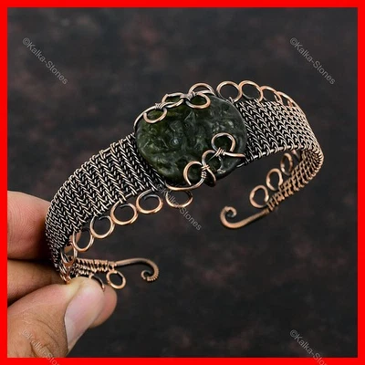 Round Natural Moldavite Copper Daughter Wire Wrapped New Anniversary Ethnic Cuff - Image 1 of 4