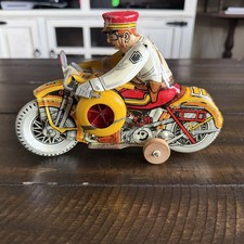 Vintage 1940's Marx Tin Wind-Up Rookie Police Patrol Toy Motorcycle  WORKS