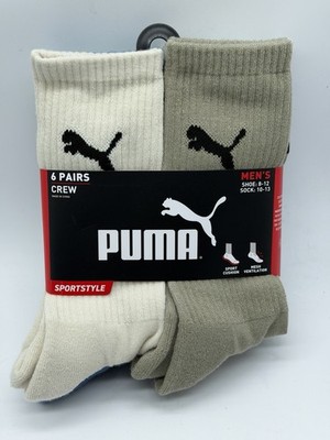 NEW 6 PAIR MENS PUMA TRAINING VENTILATION SPORT CUSHION CREW SOCKS  SIZE 8-12