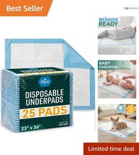 Disposable Underpads 23x36in 25-Count Absorbent Bed Pads Incontinence, Pet, Kids