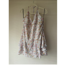 Forever 21 Ivory Floral Ruffle Tie Strap V-Neck Lined Mini Dress XL
