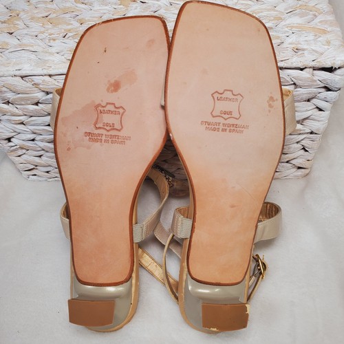 Stuart Weitzman Gold Chain Square Nudist Blush Dangle Leather Heel Size 8 $575 - Picture 4 of 7