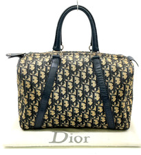 Authentic Christian Dior Trotter Canvas Navy Boston Bag/Handbag WDustBag i030216