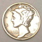 1942 D Mercury Winged Head Dime 10 Cents Silver Coin VF