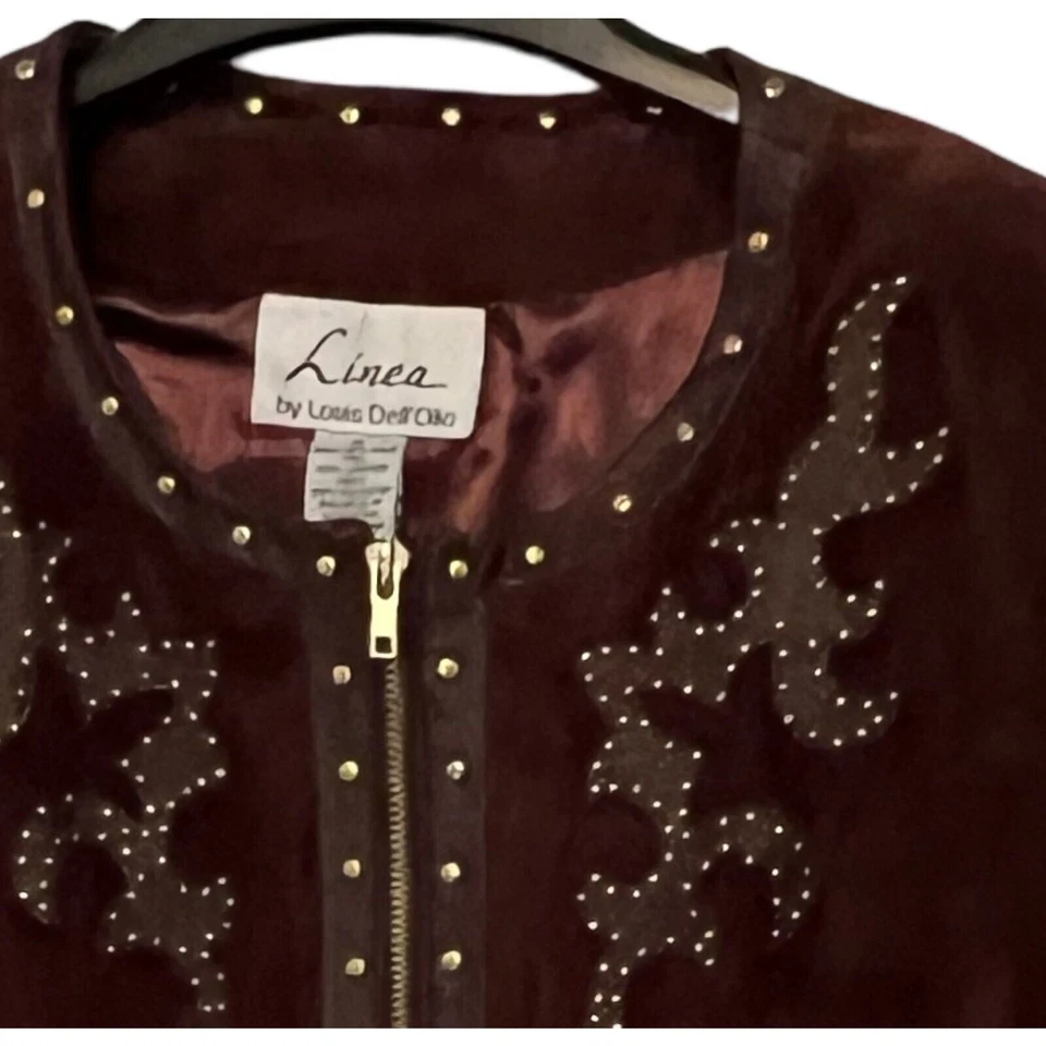 Chaqueta de gamuza Louis Dell'Olio para mujer talla 1X marrón tachuelas occidentales cremallera lindada Foto 4 de 4