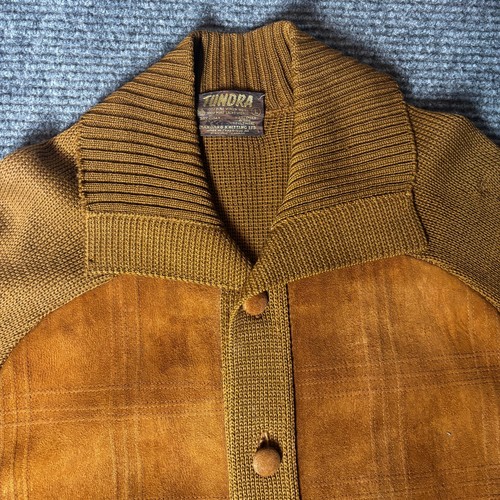 Vintage Tundra Men's Casual Button Down Virgin Wool Sweater Large Brown Suede - Picture 5 of 15