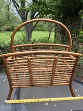 VTG Bent Wood Rattan Bamboo Magazine Record Rack Holder MCM Boho 20 In