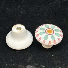 Set Of Two Artisan Hand Painted Floral Ceramic Pull Drawer Knobs