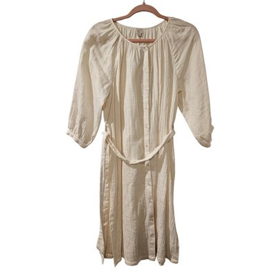 Ann Taylor LOFT Beach Cream Cotton Button-Front Belted Dress | Size Small | NWT