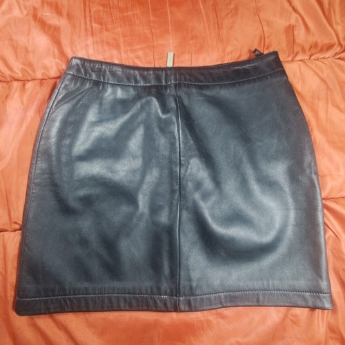 Kenneth Cole schwarzer Damen-Minirock aus echtem 100 % Leder Größe 10