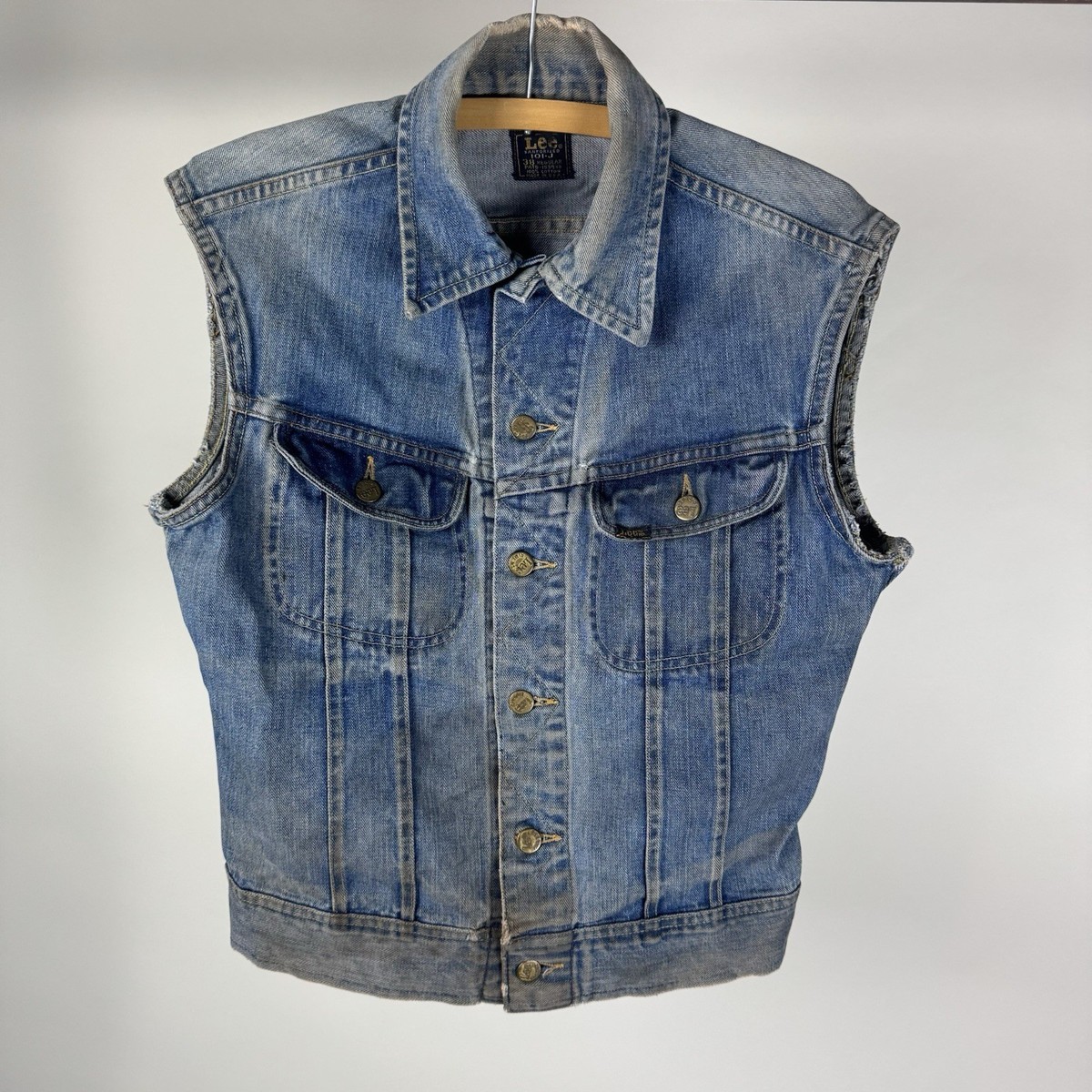 Vintage 1960s Lee 101-J Denim Vest Cut Off Trucker Jacket Biker