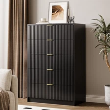 5 Drawer Dresser for Bedroom, Tall Dresser Chest of Drawers with Gold Handles, 3