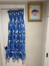 Smocked Top Strapless Ruffle Maxi Auntie Dress Womens 2XL (20) Blue Floral Flowy