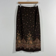 KarenScott VTG 90s Fairy Grunge Brown Paisley Floral Faux Wrap Midi Skirt Medium