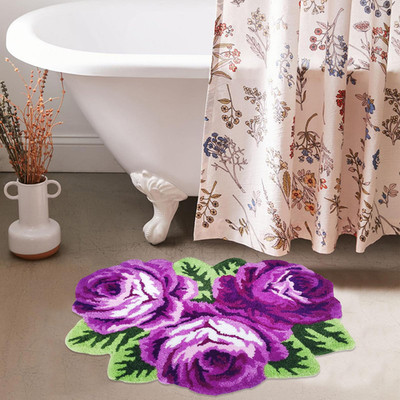 Abreeze Flora Rug Purple Handcraft Bathmat Porch Rug Home Decor Carpet Washable