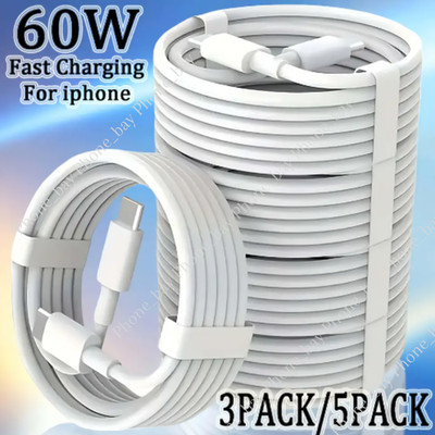 60W USB-C to Type-C Cable 3/6Ft PD Fast Charger For Samsung iPhone16 16e 15 17