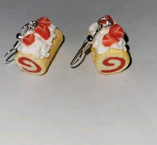 Strawberry Swiss Roll Earrings Silver Wire Cake Fruit