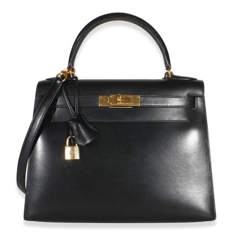 Hermès Vintage Black Box Sellier Kelly 28 GHW