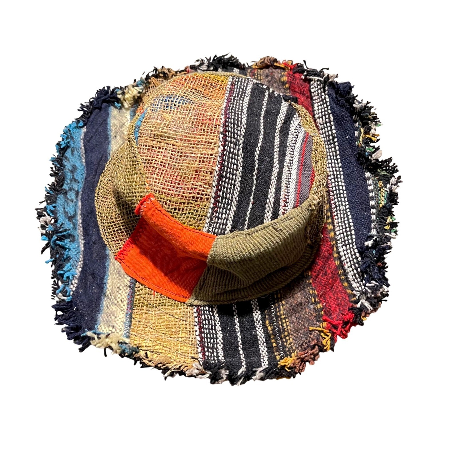 Boho Patchwork Bucket Hat Distressed Wire Fringe … - image 1