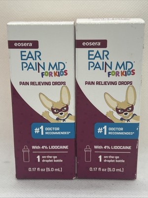 2 EOSERA Ear Pain MD for Kids Drops |Fast-Acting 4% Exp 12/26 FS