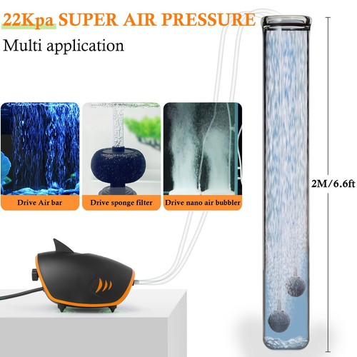 4W 110GPH Powerful Aquarium Air Pump: Quiet 2-outlets Aquarium Aerator, Adjus... - Picture 5 of 6
