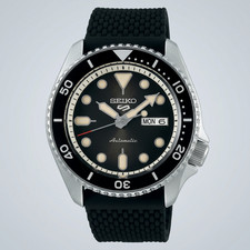 Image of Seiko 5 Sports Automatic Men's Black Watch SRPD73K2 Milanese Silicone Strap VGC