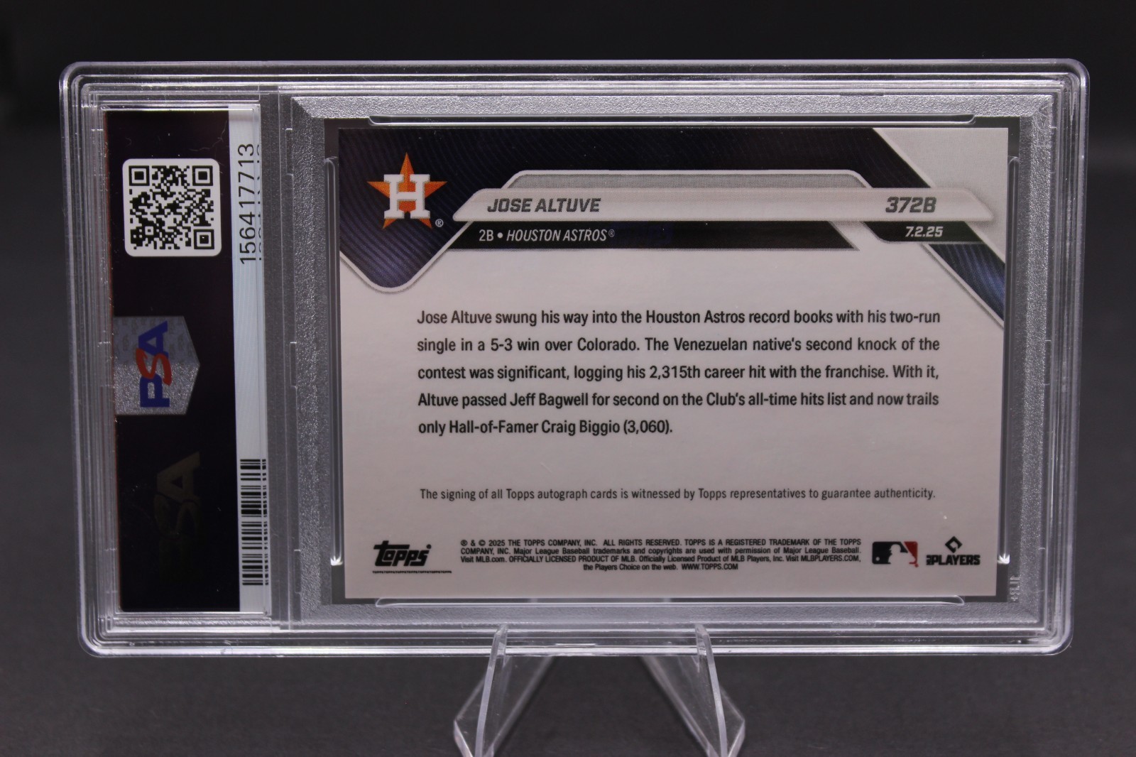 Jose Altuve 2025 Topps Now #372B AUTO RED 1/5 PSA 9 Passes Bagwell Astros view 3