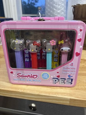 Hello Kitty My Melody CRYSTAL PEZ Candy Dispenser Set Pink Tin Lunchbox NIB