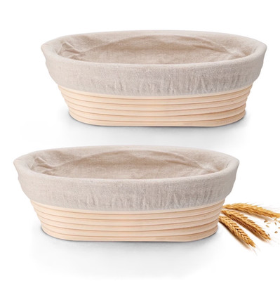2-Pack 10'' Oval Banneton Bread Proofing Basket Set w/Liners & Tools