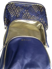 BRAND NEW~Monat Set Of 3 Organizer Travel Makeup Toiletry Bags Navy Blue & Gold