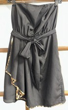 Express Vintage Black Strapless Mini Dress Leopard Animal Print Flare Belt Sz 4