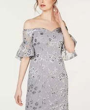  299 NWOT Calvin Klein Women's Silver Sequin Embroidered Gown Dress 6
