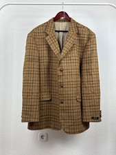 Men’s Harris Tweed Cento Mila Brown Checked Wool Coat Blazer Jacket Size 58