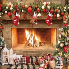8x8ft Christmas Photography Backdrop Fireplace Family Party Photo Booth D469