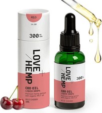 Love Hemp CBD Oil Drops Cherry 300-1,200mg, Vegan Friendly & Gluten Free, 30ml