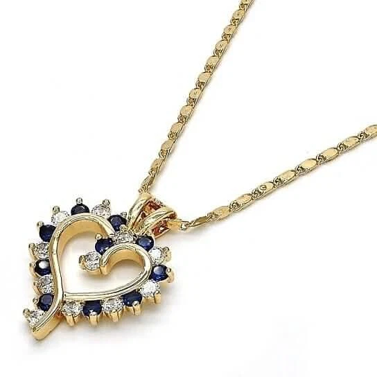 Collar Corazón Micro Pavé Zafiro Azul Relleno Oro 18k Foto 2 de 2