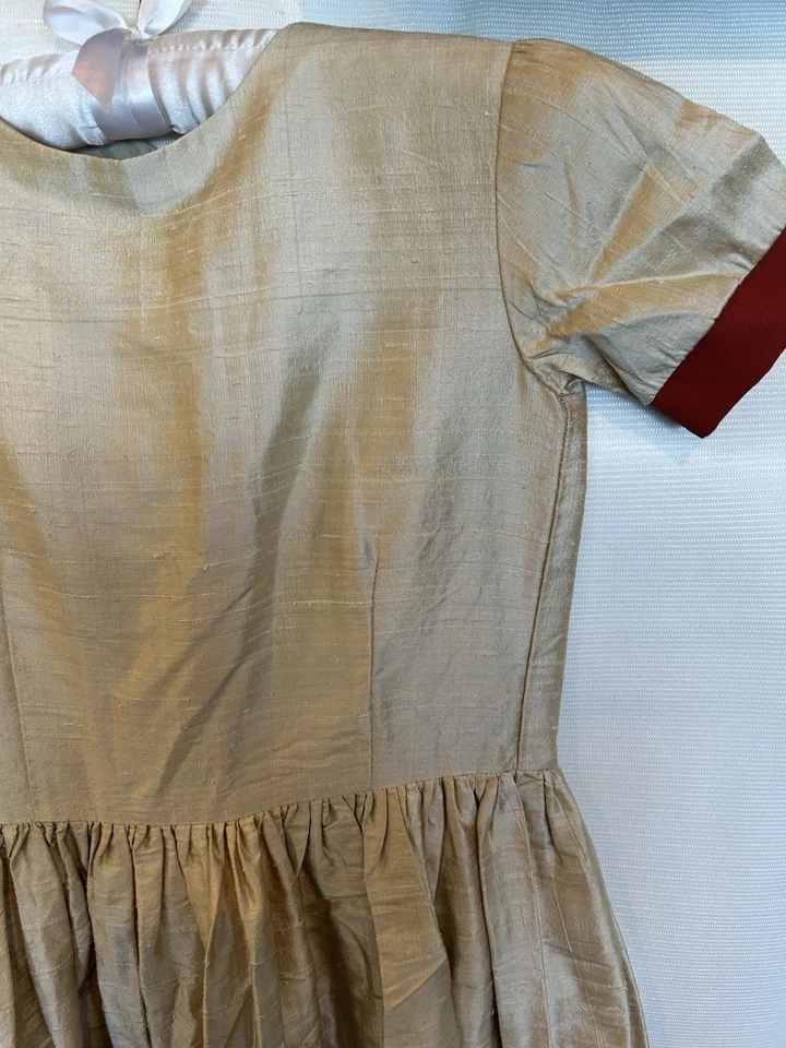 Vestido de Dama de Honor Cotillion Comunión Tafetán Seda Crudo Romántico Niñas Talla 10 Foto 4 de 4