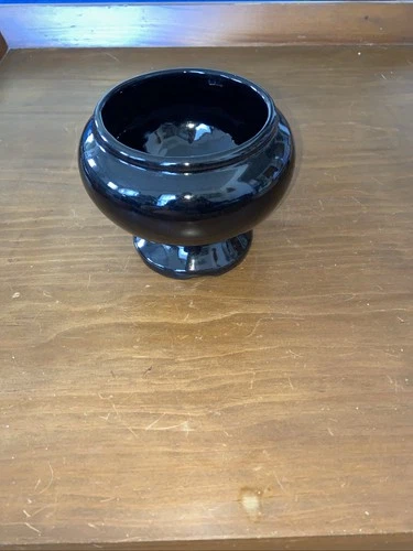 Vintage Frankoma 22A Pottery Black Round Bowl Planter Bonsai Vase