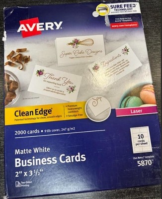 Avery Clean Edge Printable Business Cards 5870 with Sure Feed Tech - Matte White