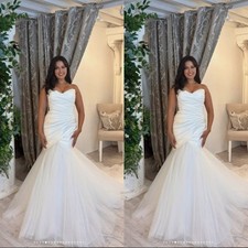Mermaid Wedding Dresses V Neck Tulle Sweep Train Sleeveless Bridal Gowns