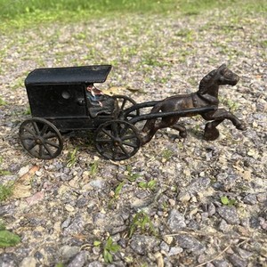 Cast Iron Vintage Amish Family 3 Pcs. Horse & Buggy/Carriage Husband & Wife