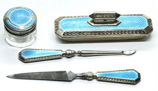 Antique 1928 Sterling Silver Guilloche Enamel Dressing Table Manicure Set