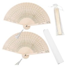 2 PCS Wooden Folding Fans Handheld Vintage Wood Hand Fan Foldable 2PCS Wood