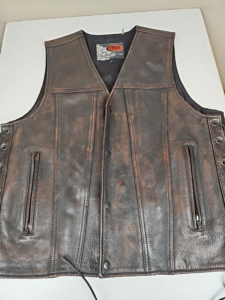 First Classics Leather Vest Jacket Style FIM619CV Concealed Carry Brown Mens LG - Image 4 of 4