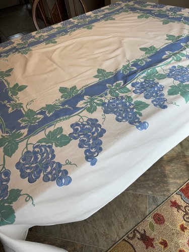 Vintage Cotton Grapes Tablecloth Rectangle 64x74 in Blue Green - Picture 5 of 13
