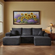 107" Black Boneless Couch Left Facing Chaise Sectional Cloud Sofa with Ottoman