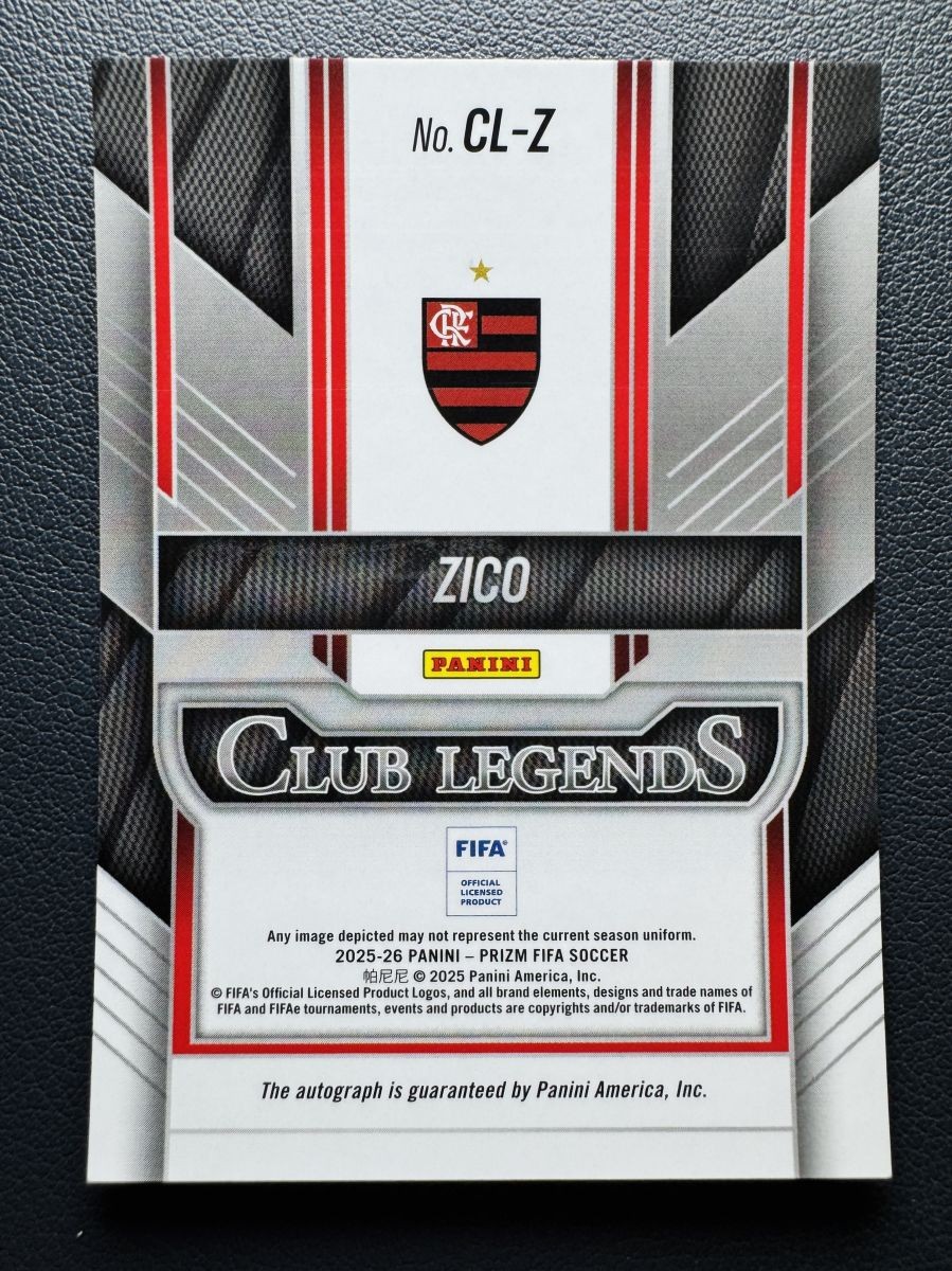 2025-26 Panini Prizm FIFA Soccer Zico #CL-Z Club Legends Auto SSP view 2