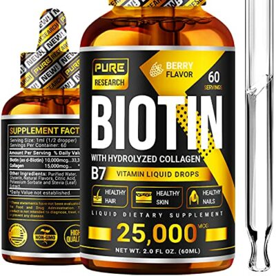 Biotin & Collagen 25000mcg Hair Growth Liquid Drops Supports Nails/Skins/Hair