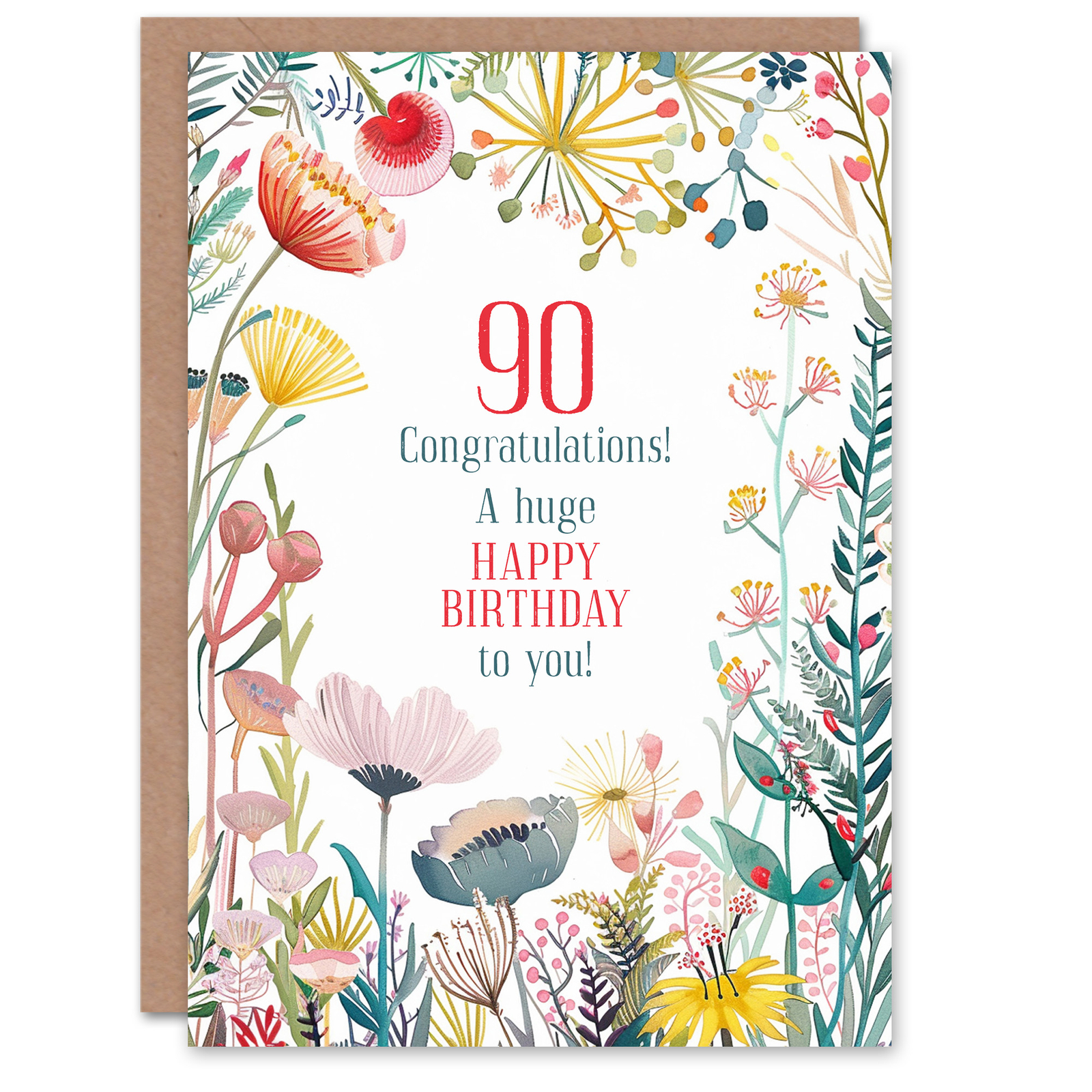 Greeting Card 90 Year Old Congratulations Milestone Floral 90th Birthday
