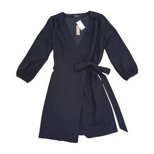 NWT! J.Crew Black Crepe Wrap Dress Long Sleeve Tie Waist Career Cocktail 8